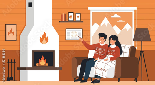 Cozy Cabin Retreat Couple Enjoying Warmth And Togetherness During Winter Season