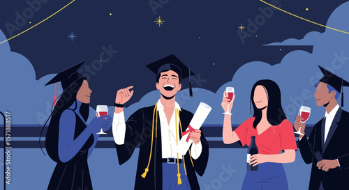 Graduation Celebration A Night Of Joy With University Students Celebrating Achievements
