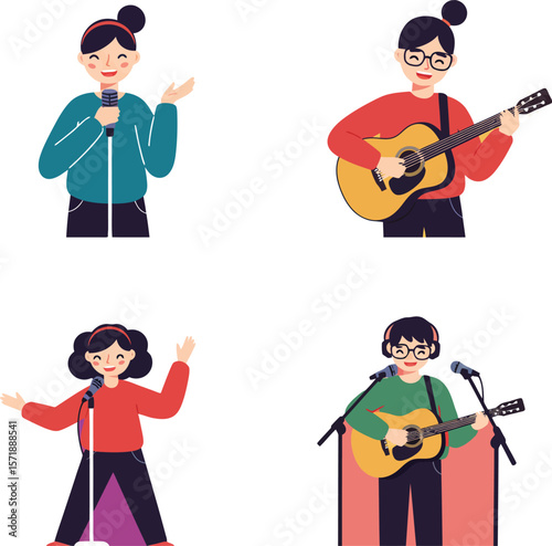Collection of Singers and Guitarists.
Musician Characters: People Singing and Playing Guitar