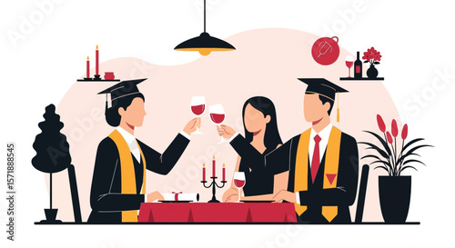 Graduation Celebration A Toast To Success Dinner Party With Graduates