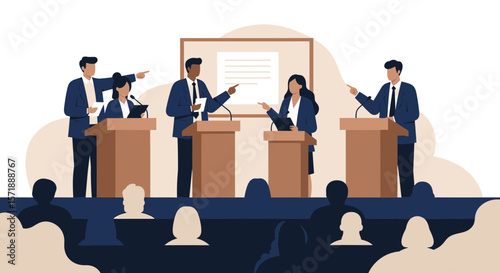 Diverse Panel Discussing During Public Debate at Conference Platform Event