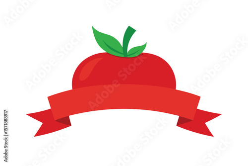 Tomato With Curled Ribbon For Label Design On White Background