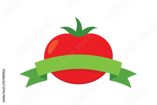 Tomato With Curled Ribbon For Label Design On White Background