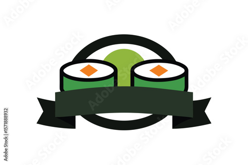 Sushi Rolls With Clean Label Ribbon Under Them On White Background