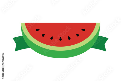 Watermelon Slice With Blank Curved Banner Overlay