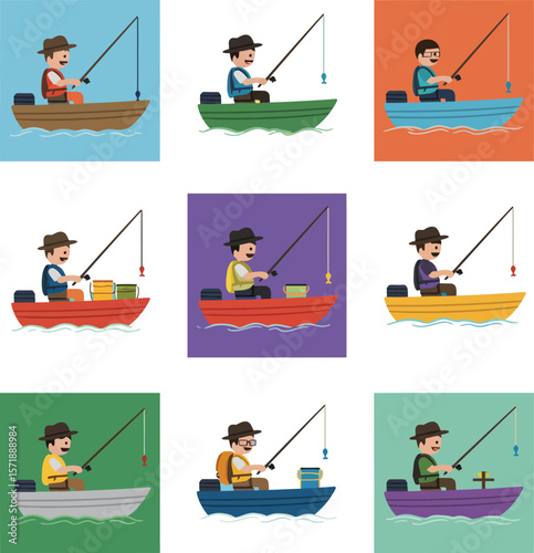 People Fishing as a Hobby. Outdoor Recreation Vector Collection.

