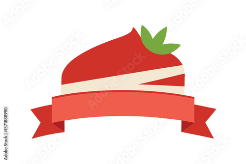 Strawberry Cake Slice With Curved Banner Across The Top