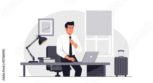 Businessman Preparing For Trip Working From Home Office Before Traveling