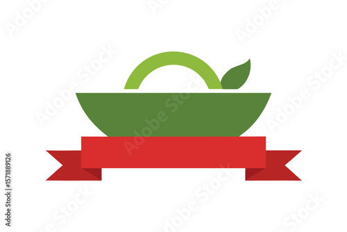 Salad Bowl With Clean Front Ribbon For Message On White Background