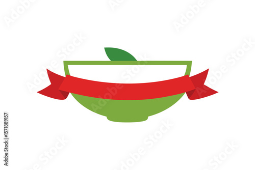 Salad Bowl With Clean Front Ribbon For Message On White Background