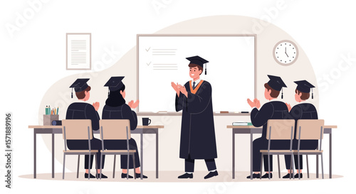 Graduation Ceremony Applauding Graduates During Academic Celebration In A Classroom