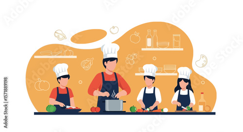 Family Cooking Together At Home Illustration For Culinary Fun And Enjoyment