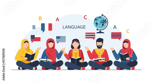 Diverse Students Learning Languages Together In International Education Concept