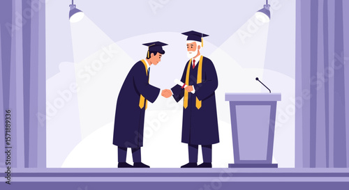 Graduation Ceremony Celebrating Academic Achievement With Dignified Handshake Moment