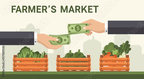 Buying Fresh Produce At Farmer's Market From Local Seller Trading Money For Organic Food