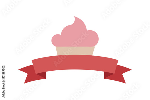 Ice Cream Cone With Blank Scroll Ribbon On Top On White Background