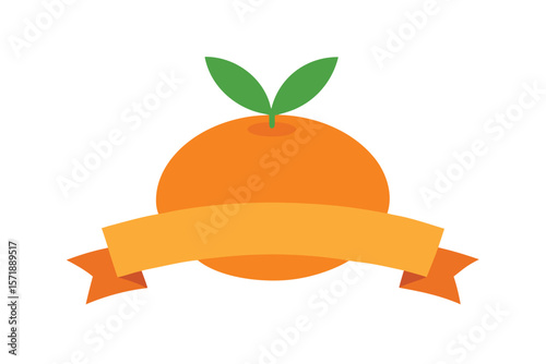 Juicy Orange With Soft Ribbon Banner Above On White Background