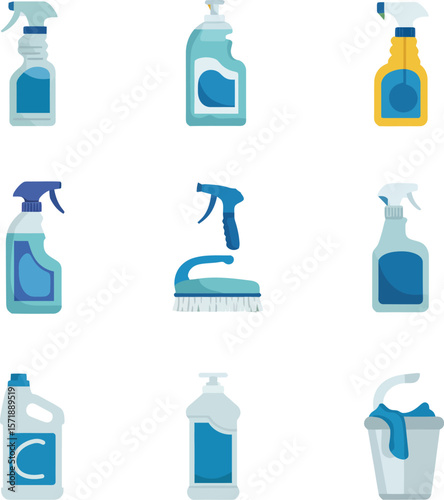  Hygiene and Domestic Chores. Vector Set of Household Cleaning Equipment.

