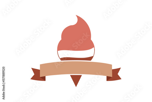 Ice Cream Cone With Blank Scroll Ribbon On Top On White Background