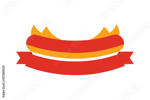 Hot Dog With A Folded Banner Shape In Front On White Background