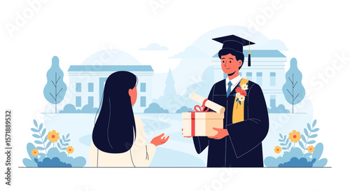 Graduation Ceremony Happy Moment With Graduation Gift And Degree At University