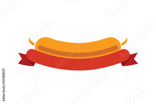 Hot Dog With A Folded Banner Shape In Front On White Background