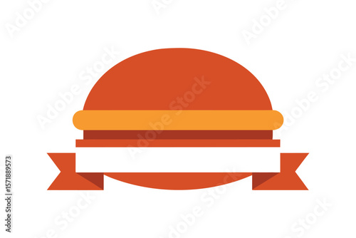 Hamburger With Flat Label Ribbon In Front On White Background