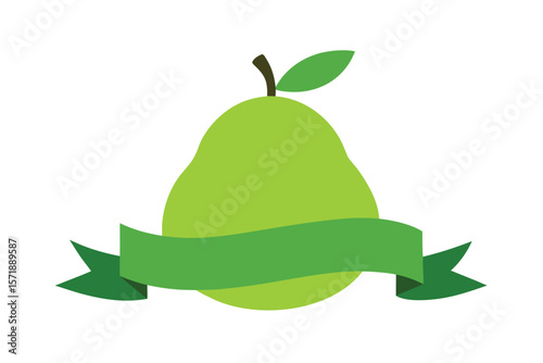 Green Pear With Decorative Curved Banner Wrapped Around