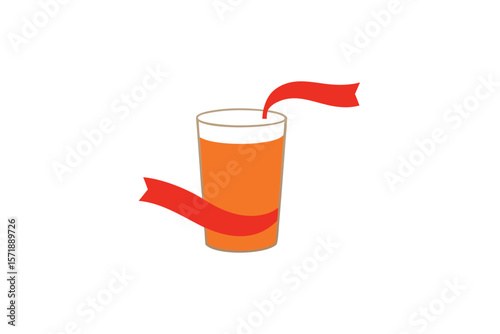 Glass Of Juice With Ribbon Floating Beside On White Background