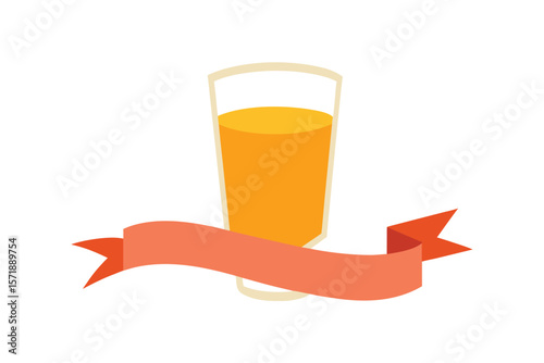 Glass Of Juice With Ribbon Floating Beside On White Background