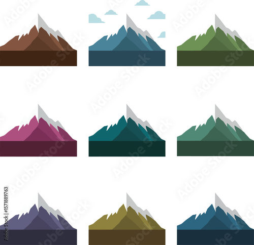 Minimalist Nature and Travel Icons. Vector Mountain Peak Illustrations.