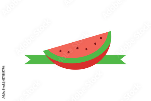 Fresh Watermelon Slice With Waving Ribbon On Top
