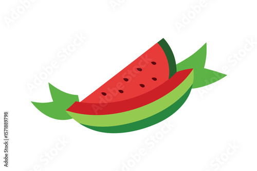 Fresh Watermelon Slice With Waving Ribbon On Top