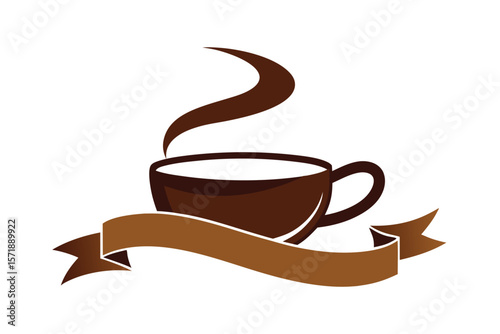 Cup Of Coffee With Curled Ribbon Across The Cup