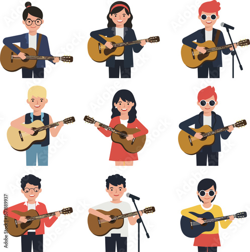 Collection of Characters Playing Acoustic Guitar

