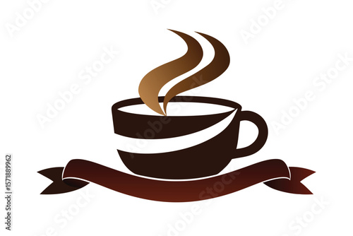Cup Of Coffee With Curled Ribbon Across The Cup