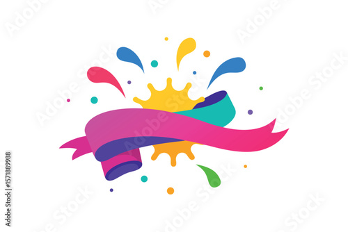 Colorful Ink Splatter Explosion With Curled Ribbon