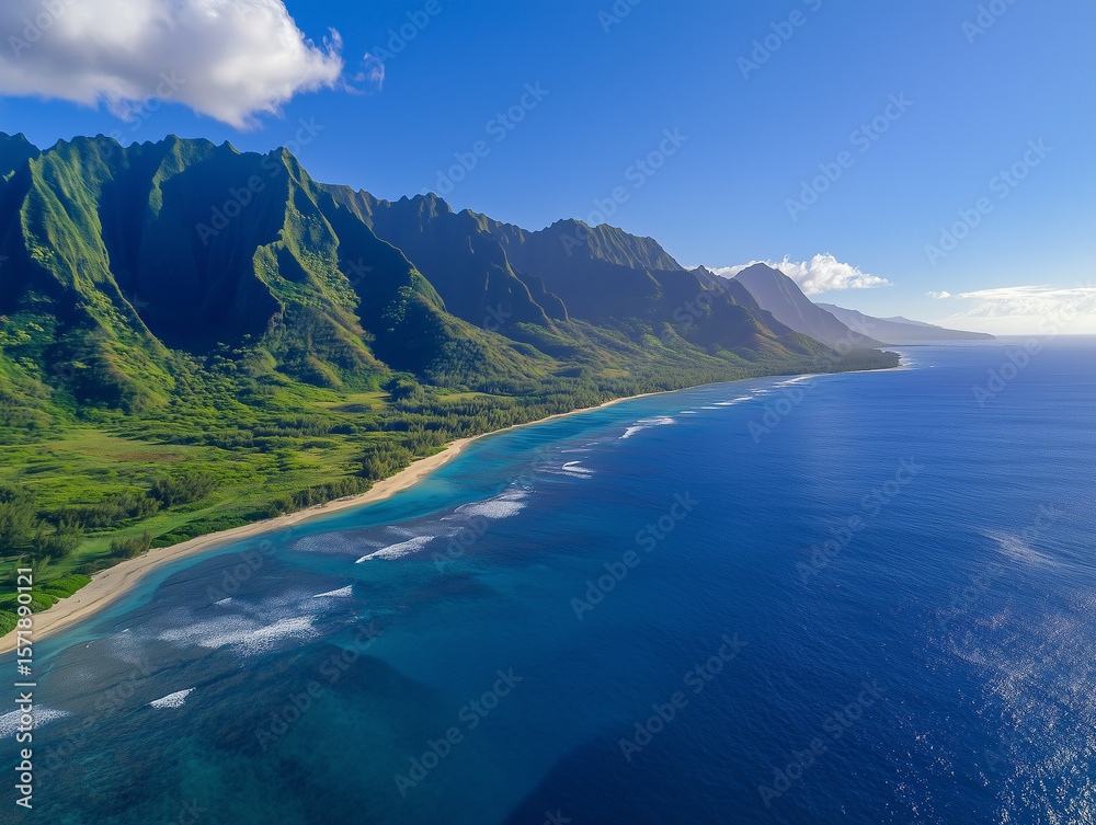 Fototapeta premium Stunning na pali coast state wilderness park embracing pacific ocean in kauai, hawaii