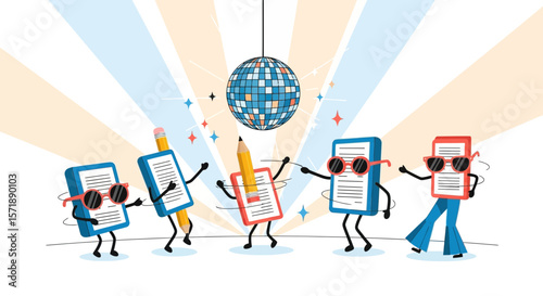 Documents And Pencils Groove Under Disco Ball Creative Party Celebration