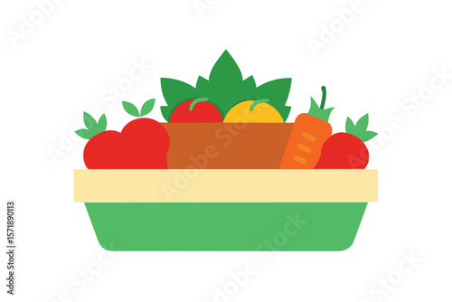 Basket Of Fresh Vegetables With Blank Banner Space