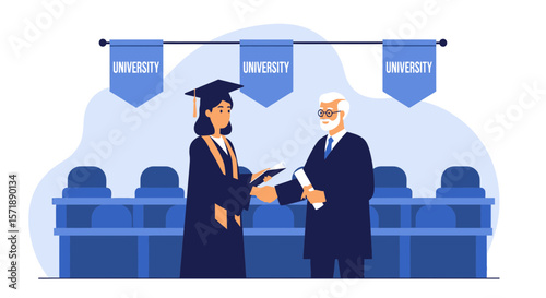 Graduation Ceremony With Diploma Awarding From Academic Educator