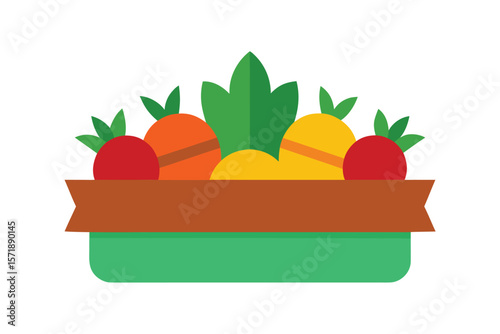 Basket Of Fresh Vegetables With Blank Banner Space