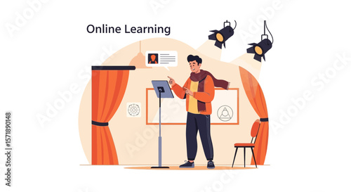 Dynamic Presentation Scene Featuring A Confident Speaker Presenting Online Course