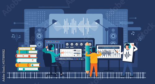 Creative Audio Design Studio With Sound Waveform On Screen And Music Creation