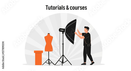 Fashion Designer Demonstrating Studio Photography Course With Mannequin and Softbox