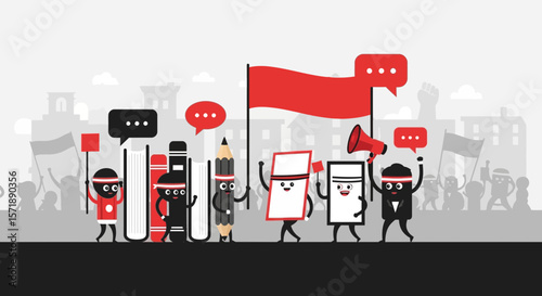 Education Advocacy Illustration Featuring School Supplies Marching For Knowledge
