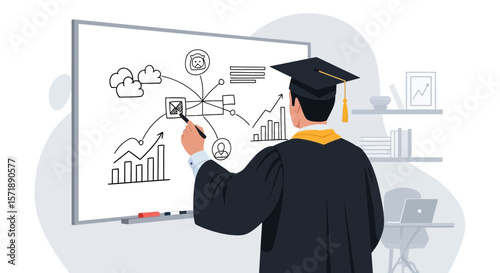 Graduation Day Presentation: Charts And Symbols on Whiteboard for Success Diagram