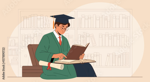 Graduation Day Study Scene Featuring an Ethnic Student with Open Book