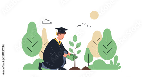 Graduation Day Symbolism A Graduate Planting a Tree Representing Future Growth