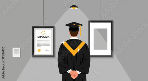 Graduation Day Success With Diploma And Empty Frame Ready For Your Achievement